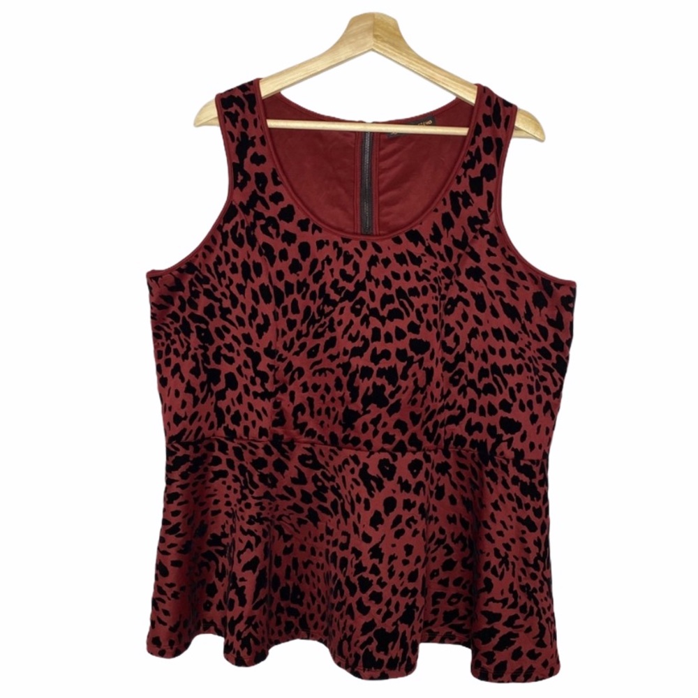 Women’s Burgundy Animal Print Peplum Tank Top